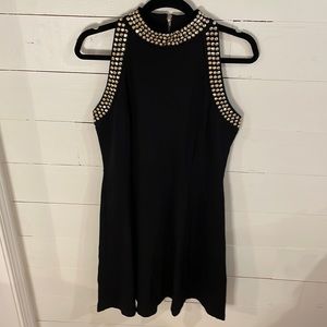 Carmen Marc Valvo Black Halter Dress with Gold Studded Detailing, Size M